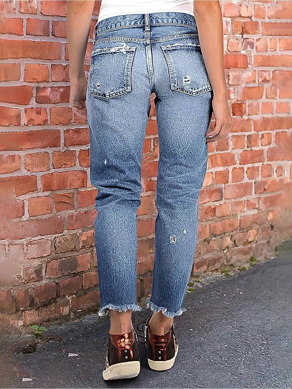 Flamingals Mid Rise Distressed Raw Hem Straight Leg Cropped Summer Pants L Ps7-8 - Picture 2 of 5